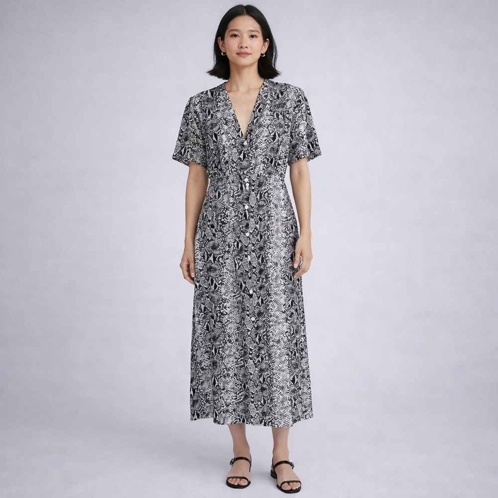 BLOOMINGDALE’S AQUA SHEER LAYER SNAKE PRINT MIDI DRESS SIZE XS NWT